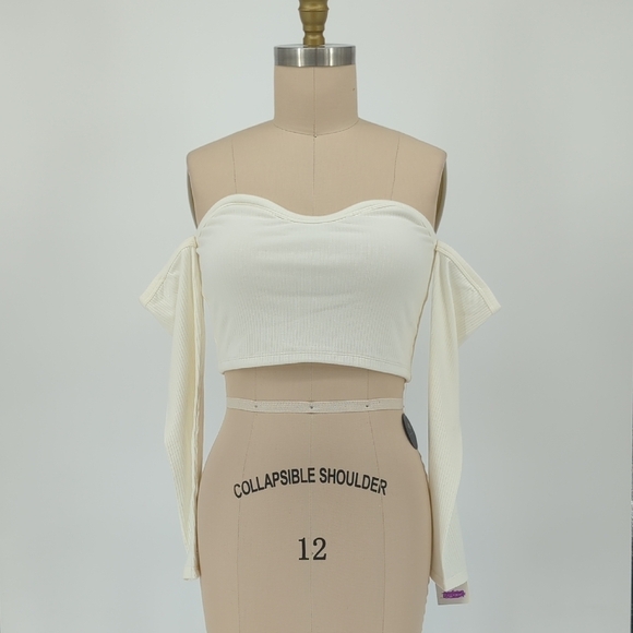 NEW Klassy Network Off Shoulder Cropped Top Off White XL sweetheart minimalist - Picture 1 of 5